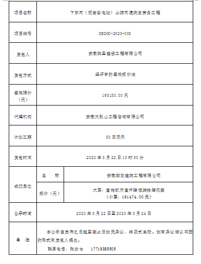 DBSGC-2020-003下東河（觀音巖電站）上游河道疏浚勞務(wù)工程成交公告