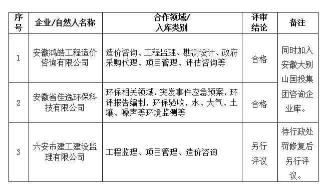 安徽大別山工程咨詢(xún)有限公司合作伙伴招募結(jié)果公告(八)