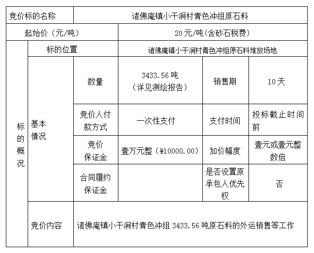 DBSXS-2023-003 諸佛庵鎮(zhèn)小干澗村青色沖組原石料競價銷售競價公告